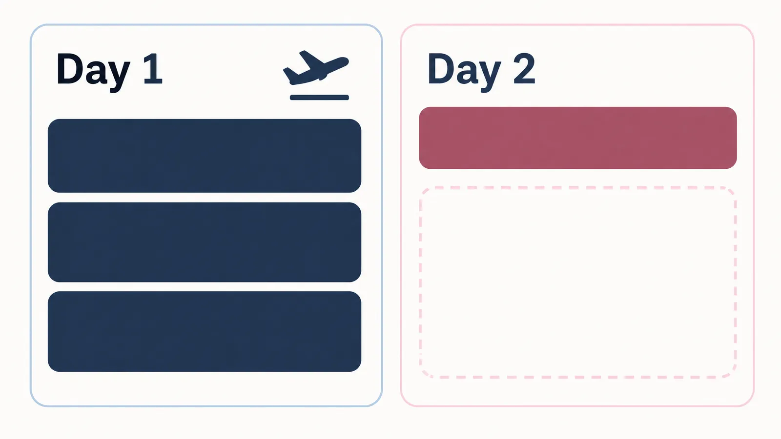Two-day trip plan with arrival commitments and open space for optional plans